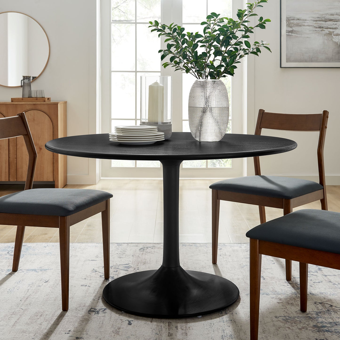 Lumen 48" Round Solid Wood Dining Table in Black