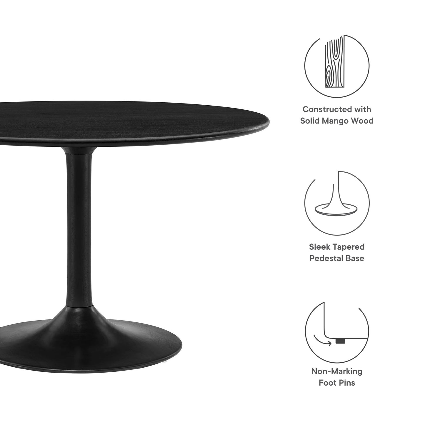 Lumen 48" Round Solid Wood Dining Table in Black
