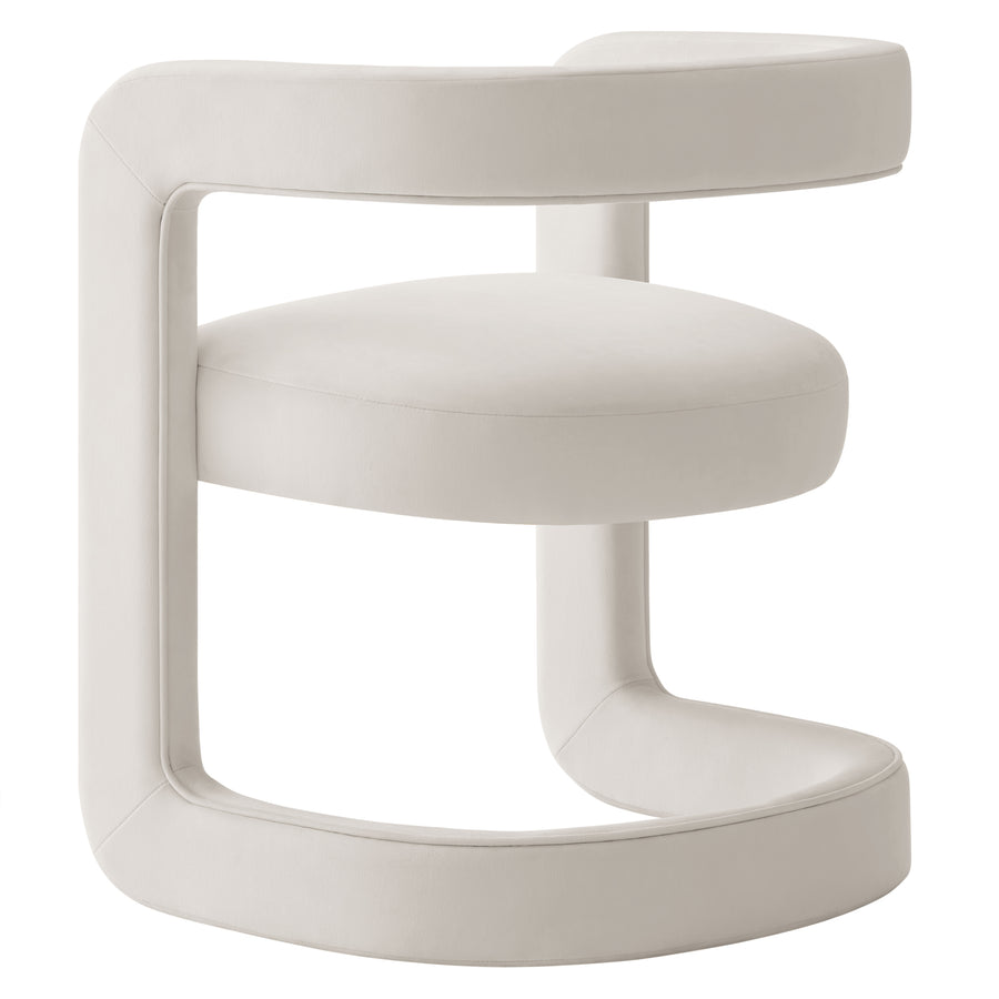 Sepia Barrel Performance Velvet Dining Chair in Alabaster
