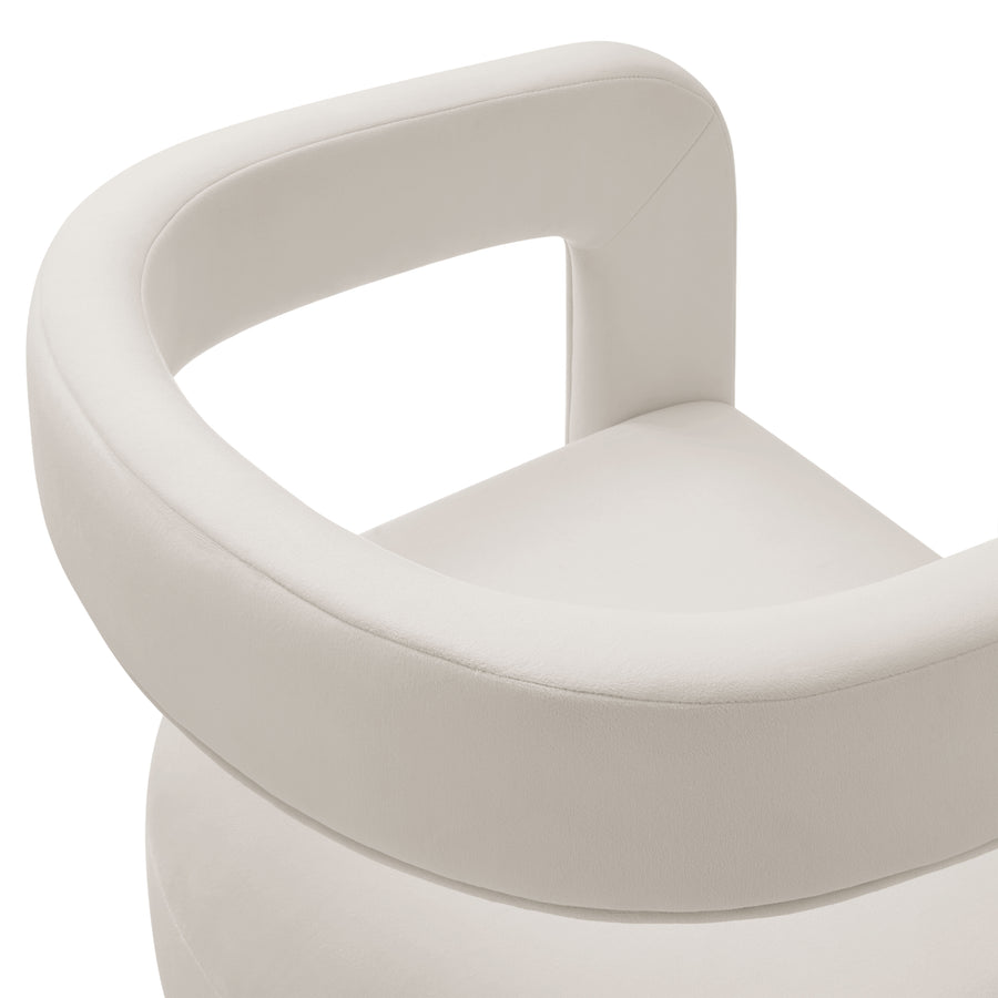 Sepia Barrel Performance Velvet Dining Chair in Alabaster