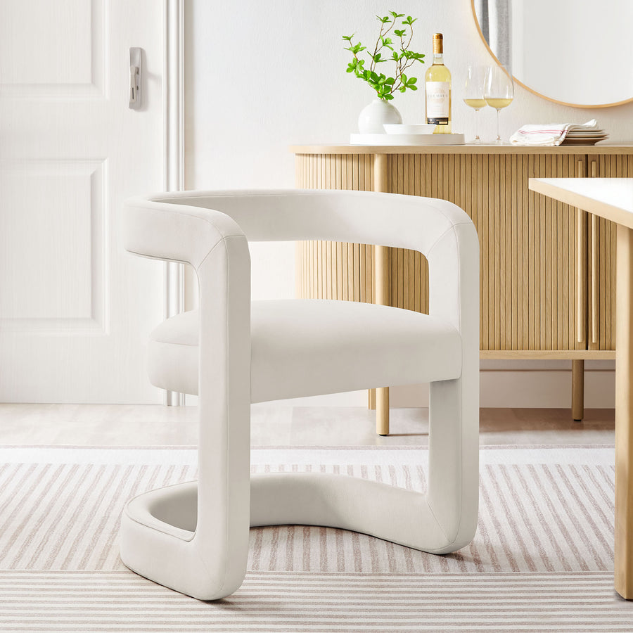 Sepia Barrel Performance Velvet Dining Chair in Alabaster
