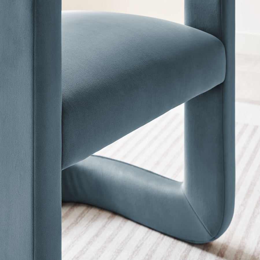Sepia Barrel Performance Velvet Dining Chair in Cadet Blue