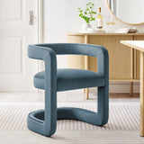Sepia Barrel Performance Velvet Dining Chair in Cadet Blue