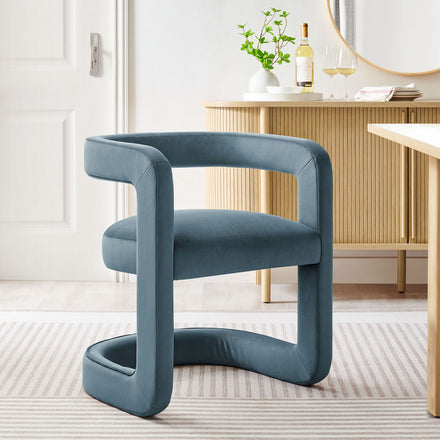 Winslow Barrel Performance Velvet Dining Chair in Cadet Blue