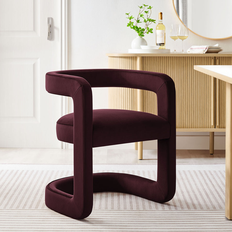 Sepia Barrel Performance Velvet Dining Chair in Mulberry