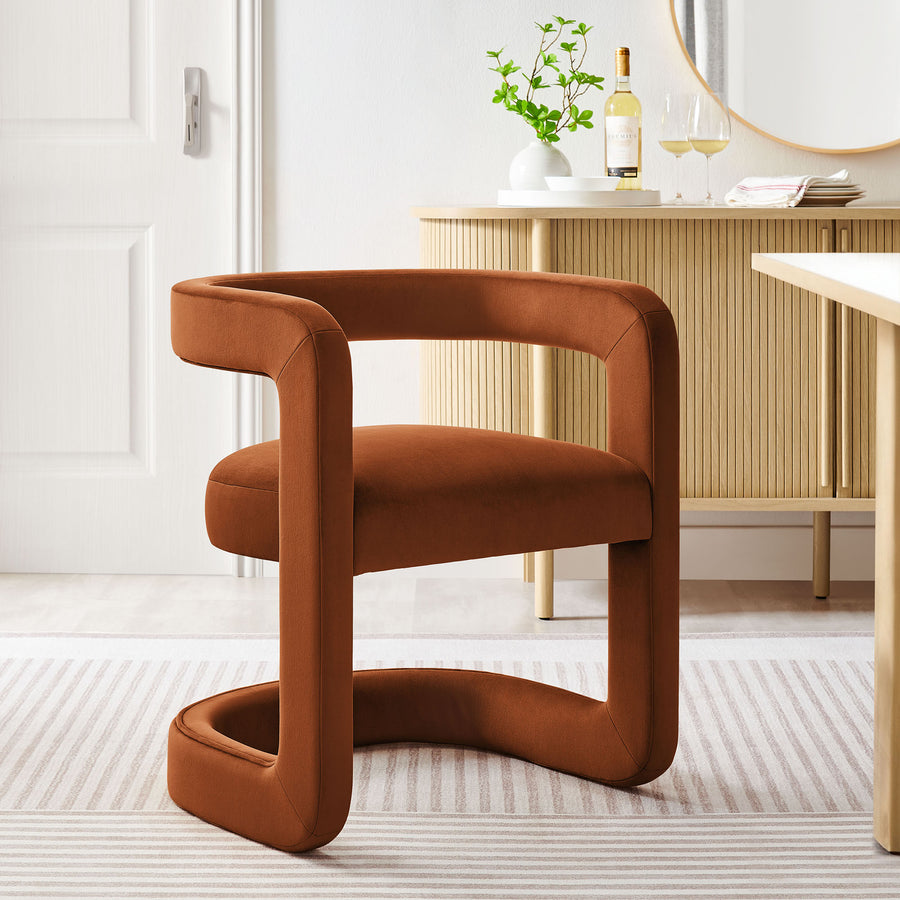 Sepia Barrel Performance Velvet Dining Chair in Rust