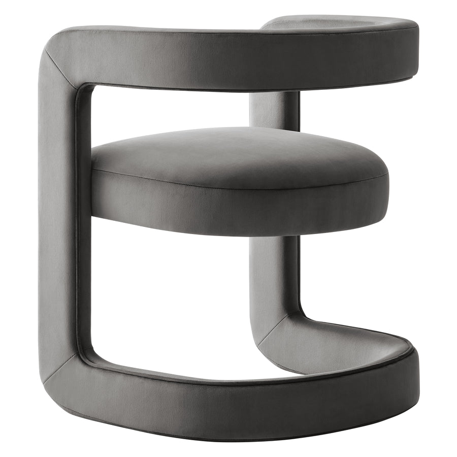 Sepia Barrel Performance Velvet Dining Chair in Storm Gray