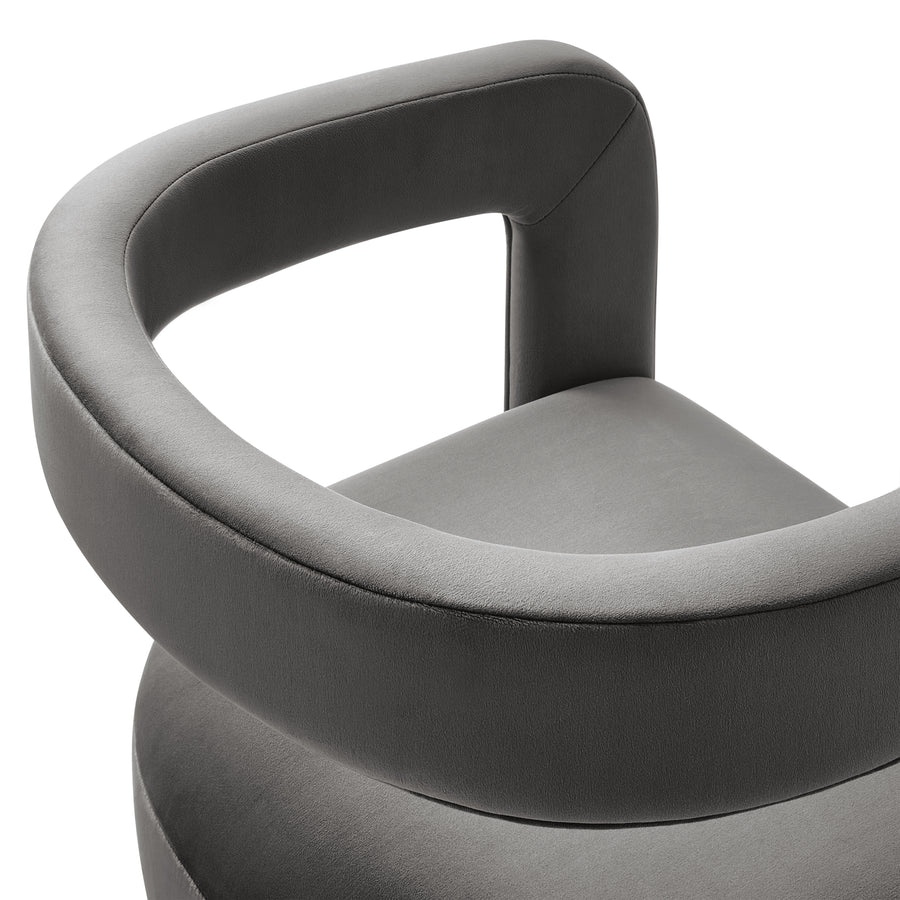 Sepia Barrel Performance Velvet Dining Chair in Storm Gray