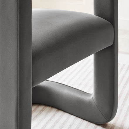 Winslow Barrel Performance Velvet Dining Chair in Storm Gray