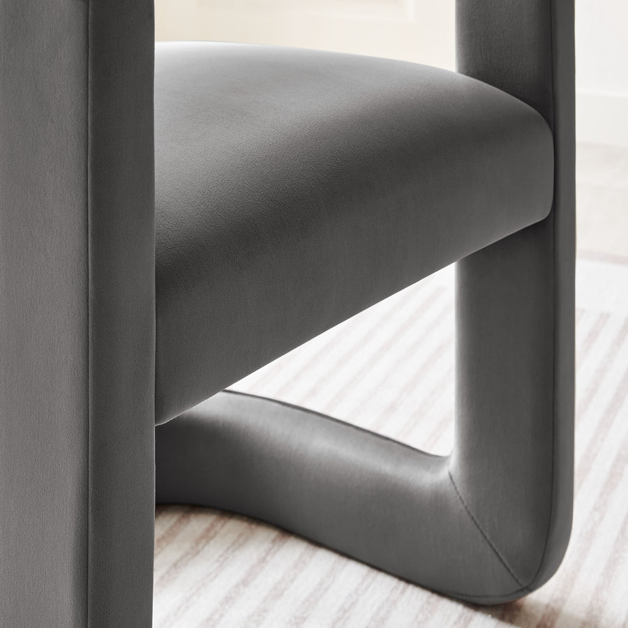 Sepia Barrel Performance Velvet Dining Chair in Storm Gray