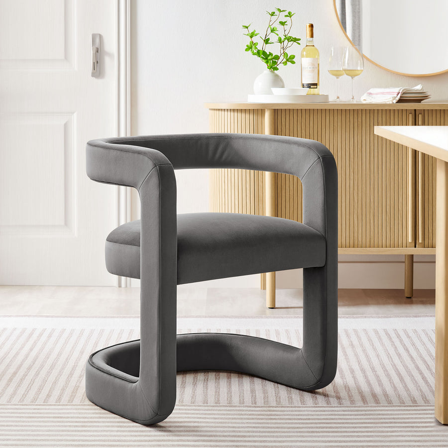Sepia Barrel Performance Velvet Dining Chair in Storm Gray