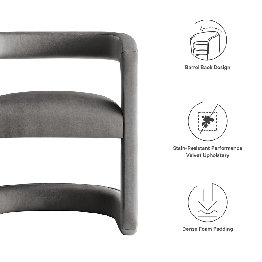 Sepia Barrel Performance Velvet Dining Chair in Storm Gray