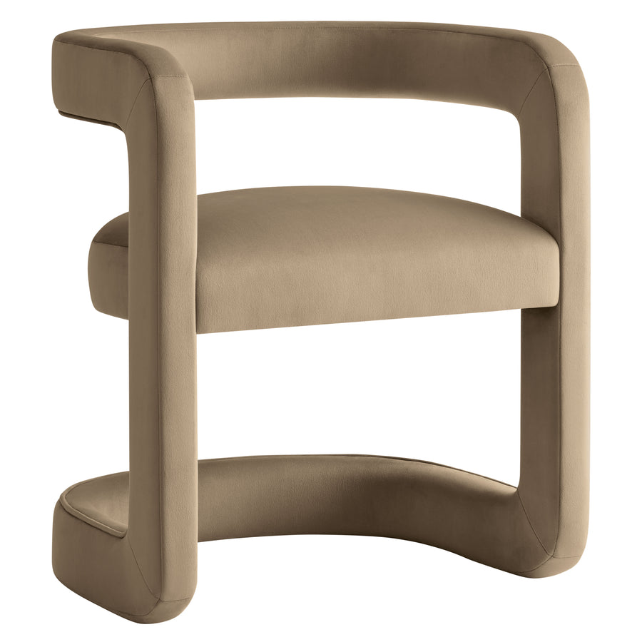 Sepia Barrel Performance Velvet Dining Chair in Taupe