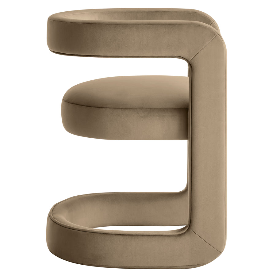 Sepia Barrel Performance Velvet Dining Chair in Taupe