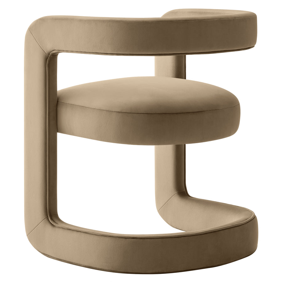 Sepia Barrel Performance Velvet Dining Chair in Taupe