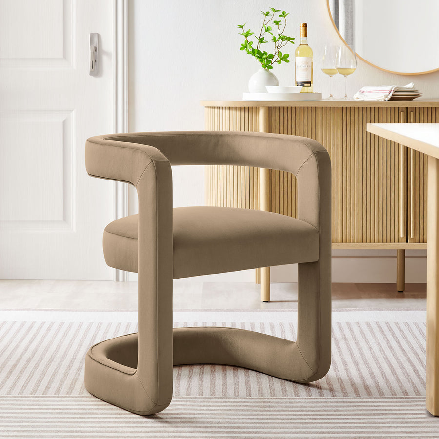 Sepia Barrel Performance Velvet Dining Chair in Taupe