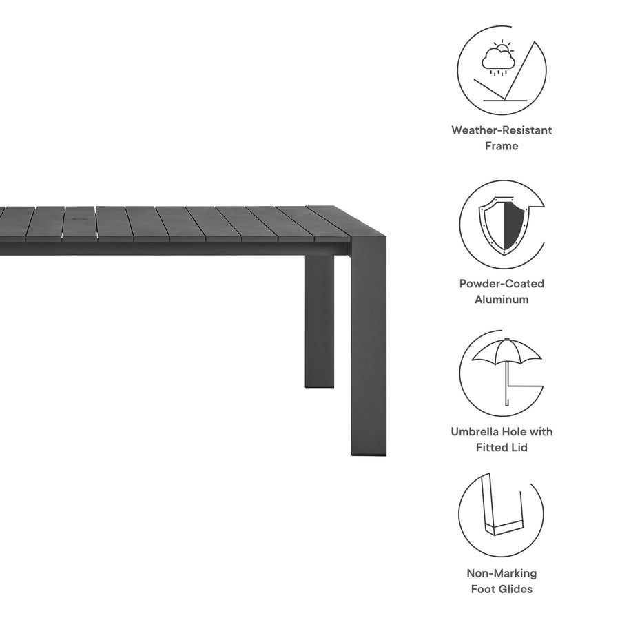 Aspen Rectangular Outdoor Patio Aluminum Dining Table in Gray