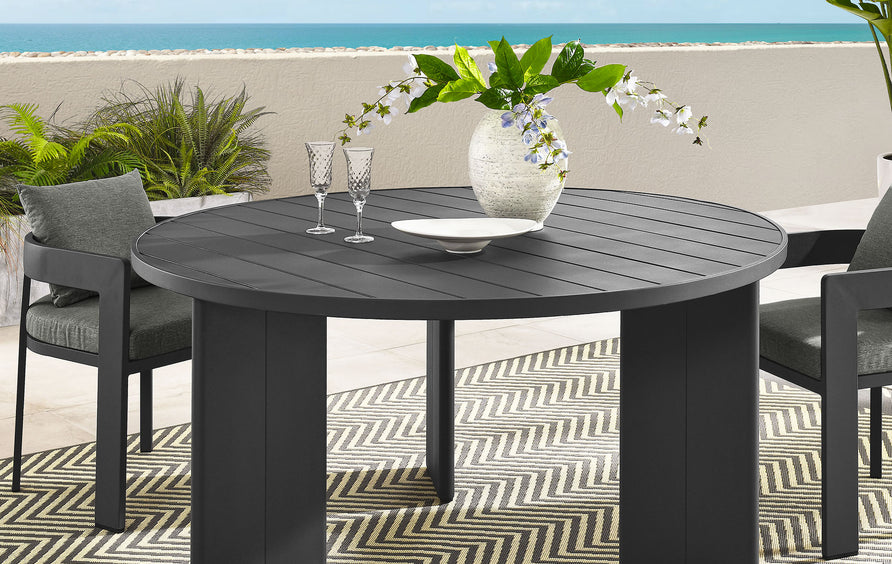 Aspen Round Outdoor Patio Aluminum Dining Table in Gray