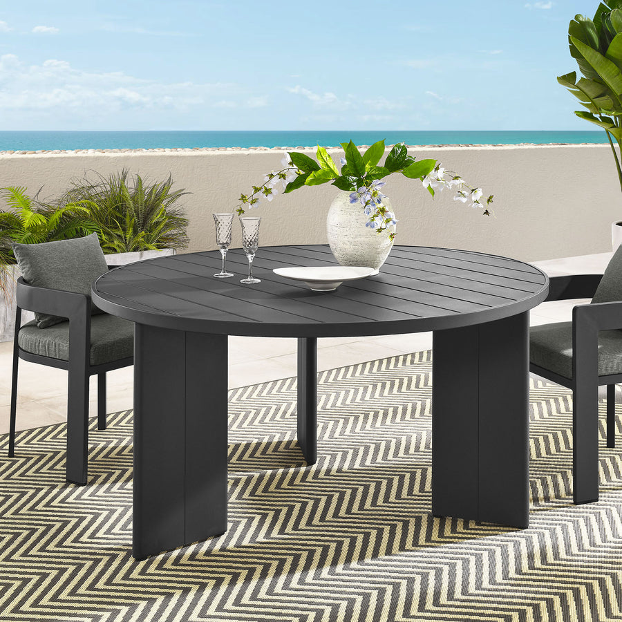 Aspen Round Outdoor Patio Aluminum Dining Table in Gray