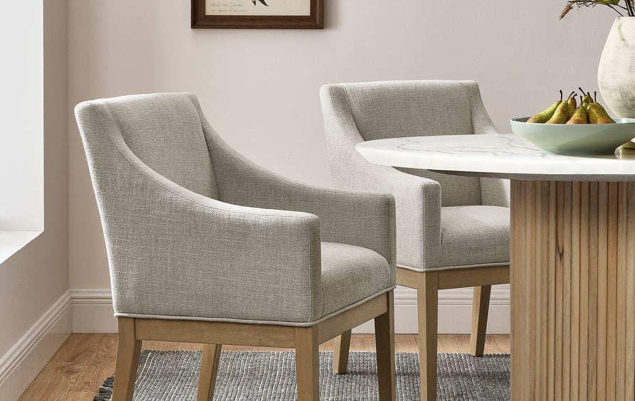 Vivienne Fabric Upholstered Dining Armchair in Linen Natural