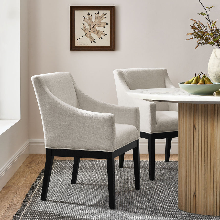 Vivienne Fabric Upholstered Dining Armchair in Salt Black