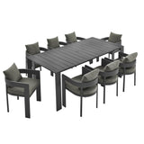 Aspen 9-Piece Outdoor Patio Aluminum Dining Set in Gray Charcoal