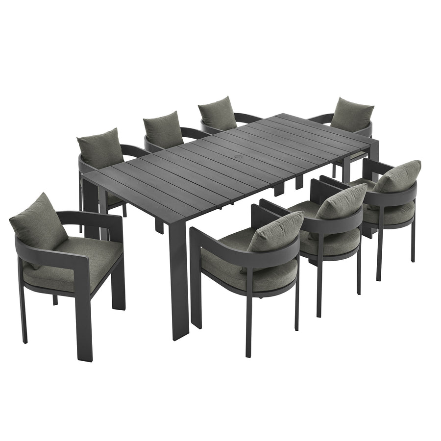 Aspen 9-Piece Outdoor Patio Aluminum Dining Set in Gray Charcoal