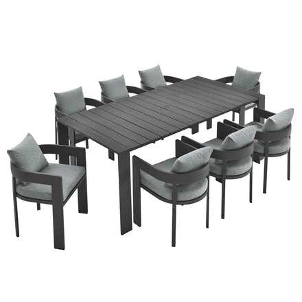 Tahoe 9-Piece Outdoor Patio Aluminum Dining Set in Gray Gray