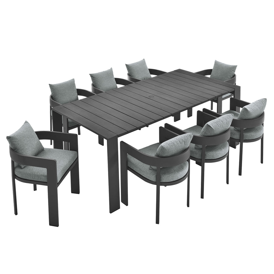 Aspen 9-Piece Outdoor Patio Aluminum Dining Set in Gray Gray