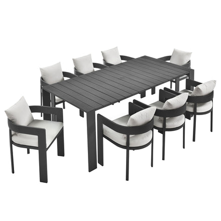 Tahoe 9-Piece Outdoor Patio Aluminum Dining Set in Gray White