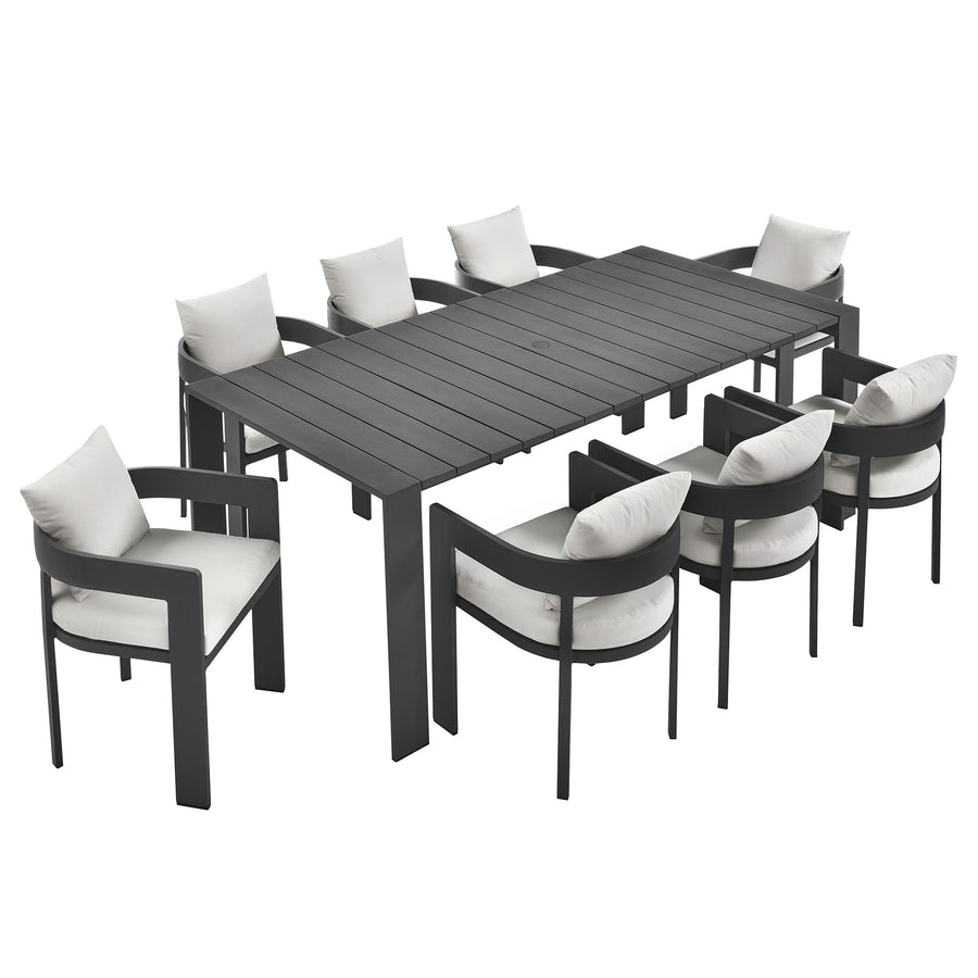 Aspen 9-Piece Outdoor Patio Aluminum Dining Set in Gray White