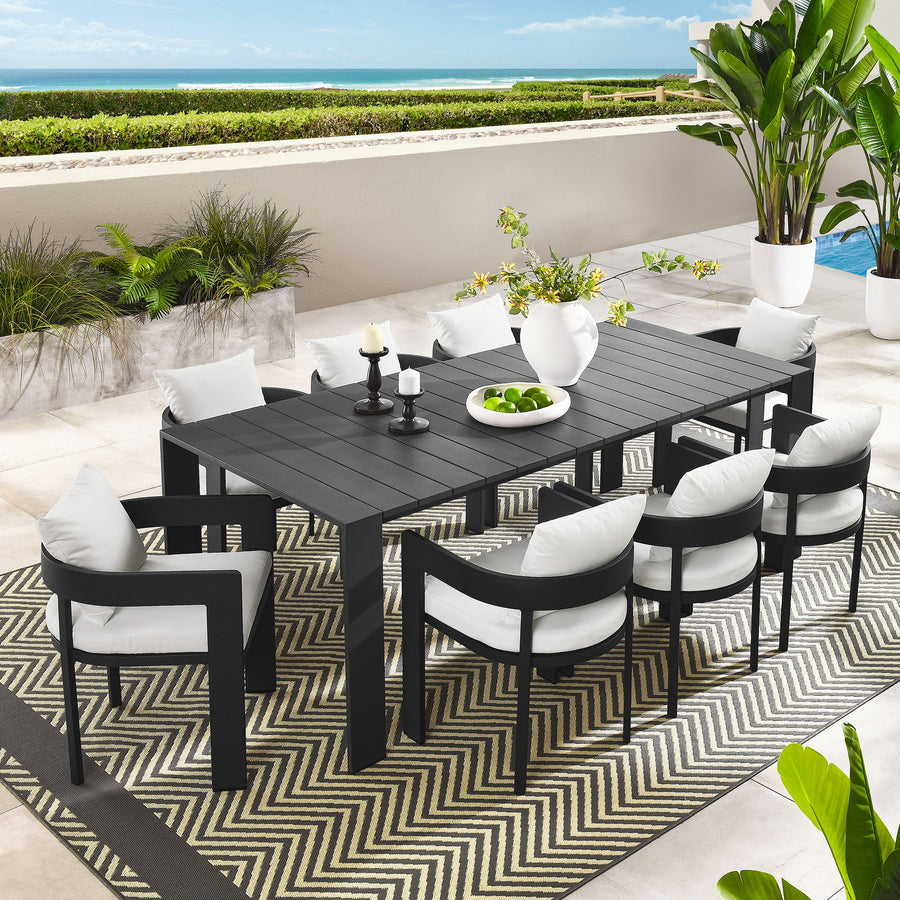 Aspen 9-Piece Outdoor Patio Aluminum Dining Set in Gray White