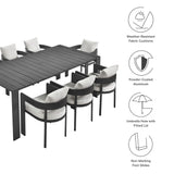 Aspen 9-Piece Outdoor Patio Aluminum Dining Set in Gray White