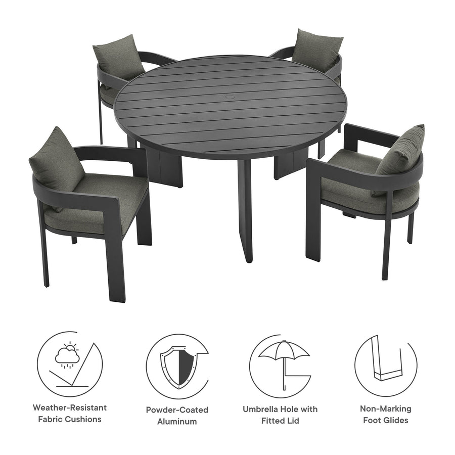 Aspen 5-Piece Outdoor Patio Aluminum Dining Set in Gray Charcoal