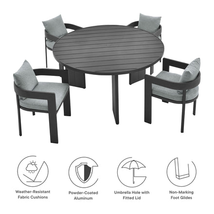 Tahoe 5-Piece Outdoor Patio Aluminum Dining Set in Gray Gray