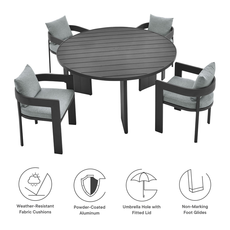 Aspen 5-Piece Outdoor Patio Aluminum Dining Set in Gray Gray