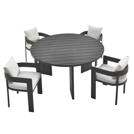 Tahoe 5-Piece Outdoor Patio Aluminum Dining Set in Gray White