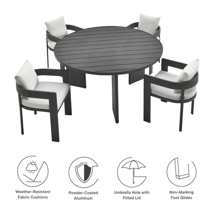 Tahoe 5-Piece Outdoor Patio Aluminum Dining Set in Gray White