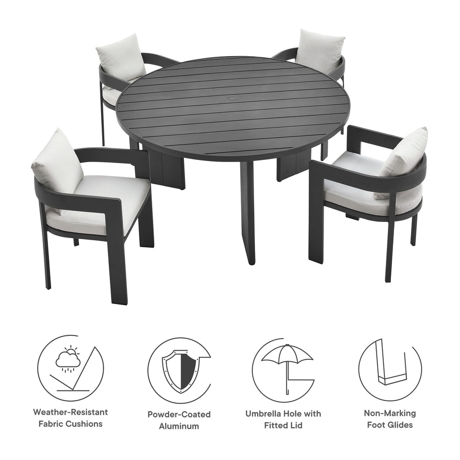 Aspen 5-Piece Outdoor Patio Aluminum Dining Set in Gray White