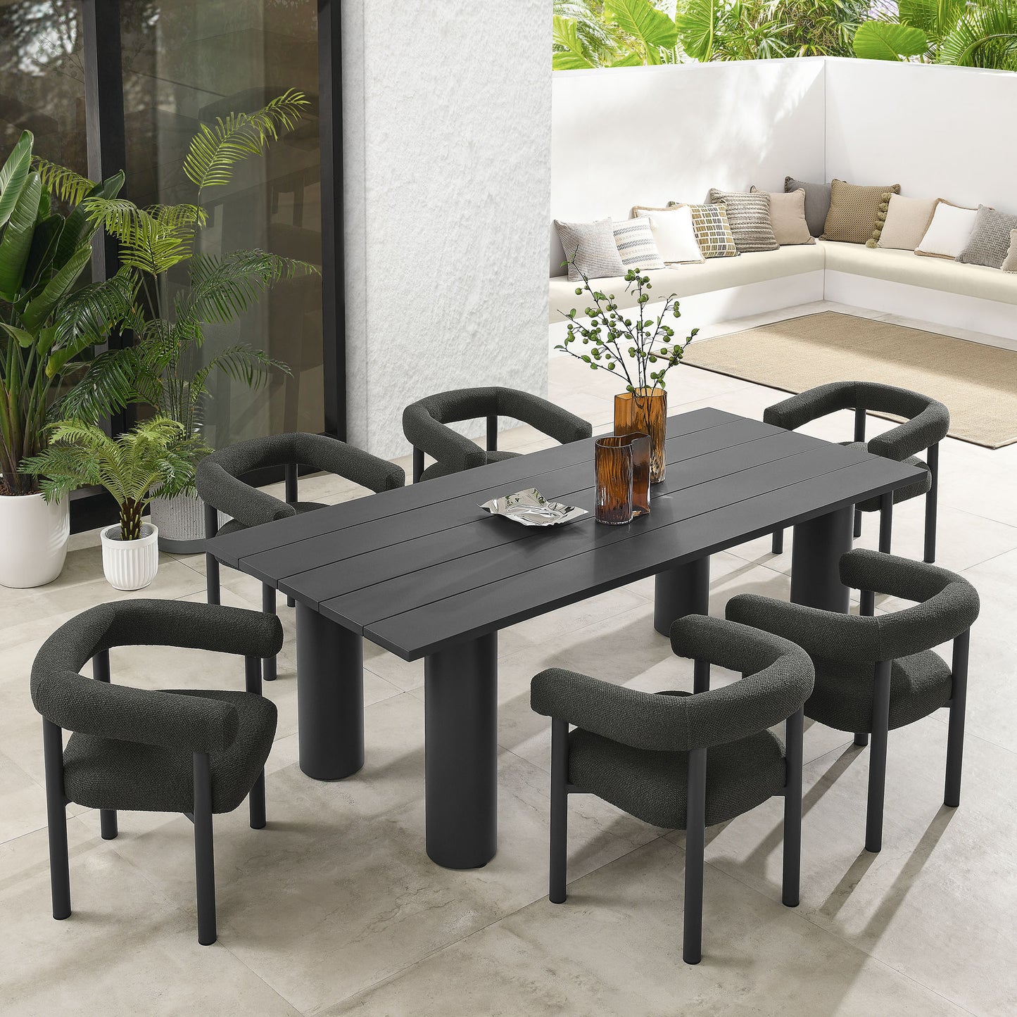 Nautica 7-Piece Rectangular Outdoor Patio Aluminum Dining Table and Chairs Set by Furniture For America