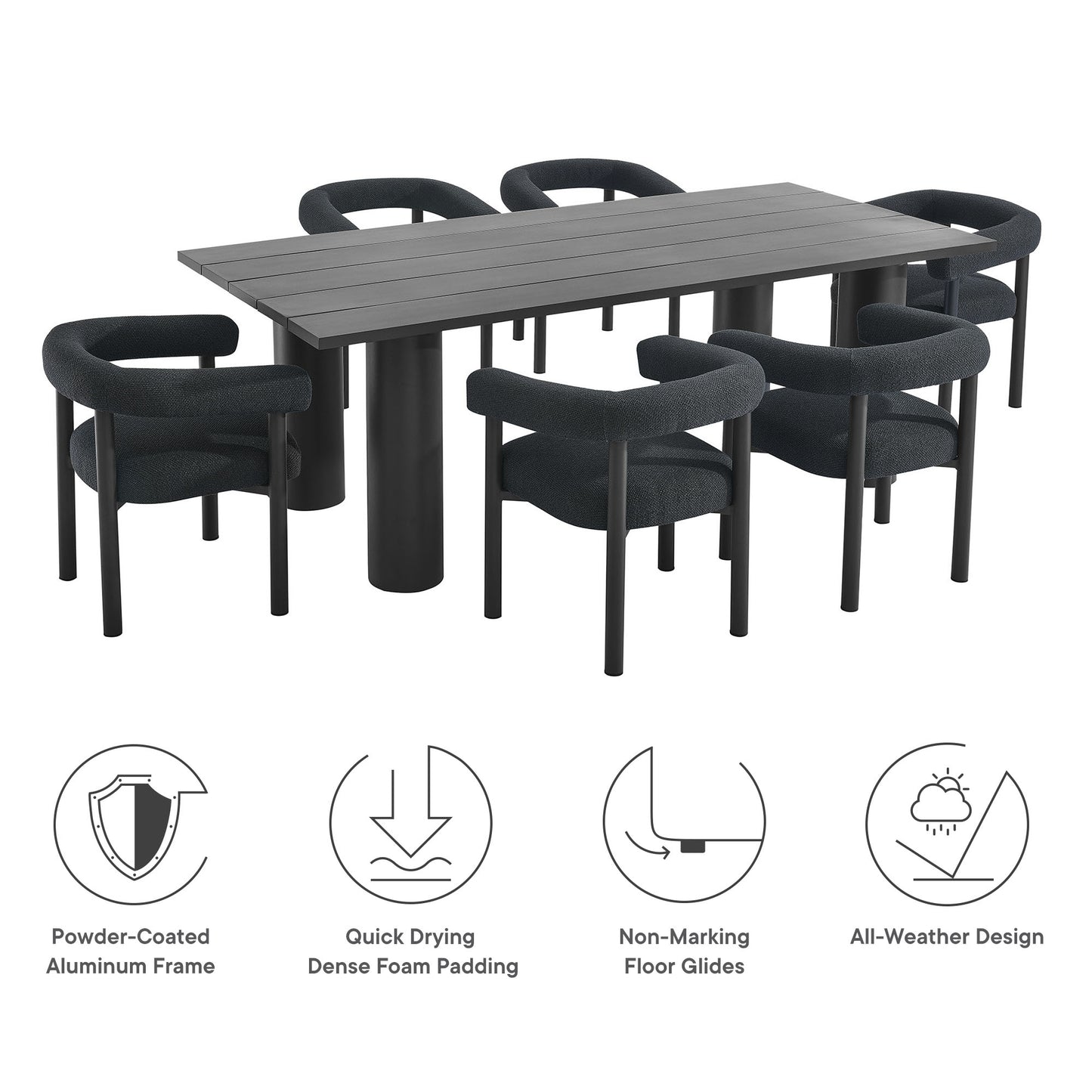 Nautica 7-Piece Rectangular Outdoor Patio Aluminum Dining Table and Chairs Set by Furniture For America