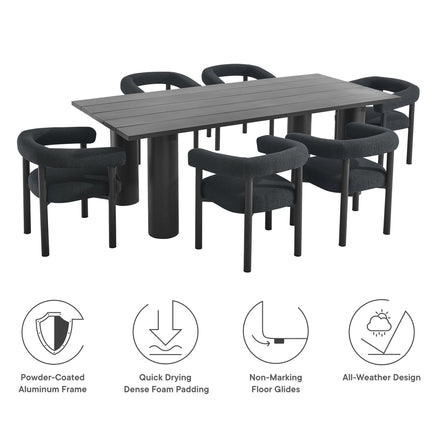 Nautica 7-Piece Rectangular Outdoor Patio Aluminum Dining Table and Chairs Set in Charcoal Graphite