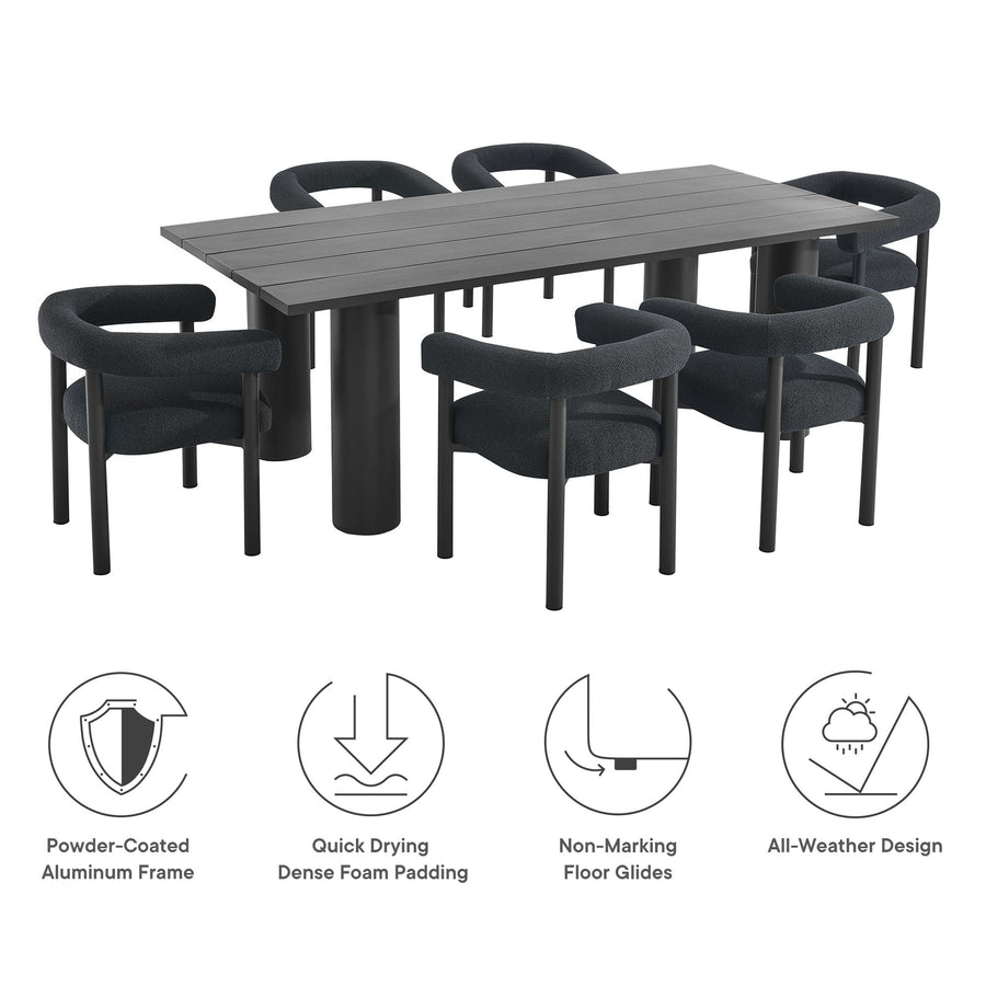 Atelier 7-Piece Rectangular Outdoor Patio Aluminum Dining Table and Chairs Set in Charcoal Graphite