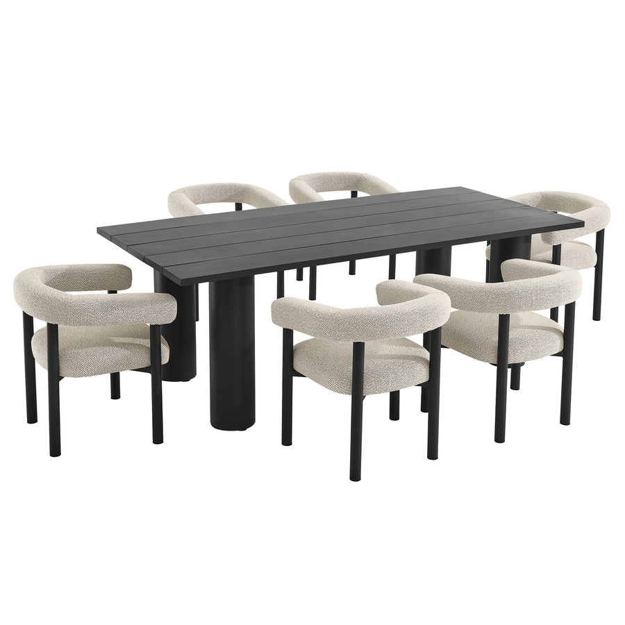Atelier 7-Piece Rectangular Outdoor Patio Aluminum Dining Table and Chairs Set in Ivory Graphite