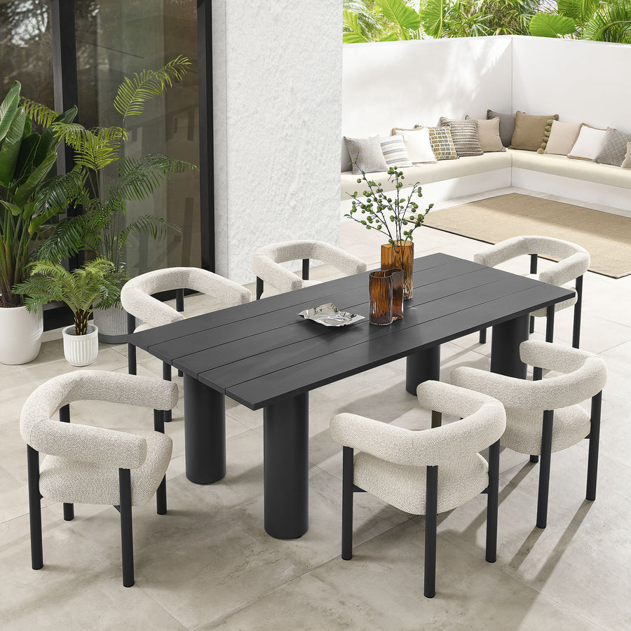 Atelier 7-Piece Rectangular Outdoor Patio Aluminum Dining Table and Chairs Set in Ivory Graphite