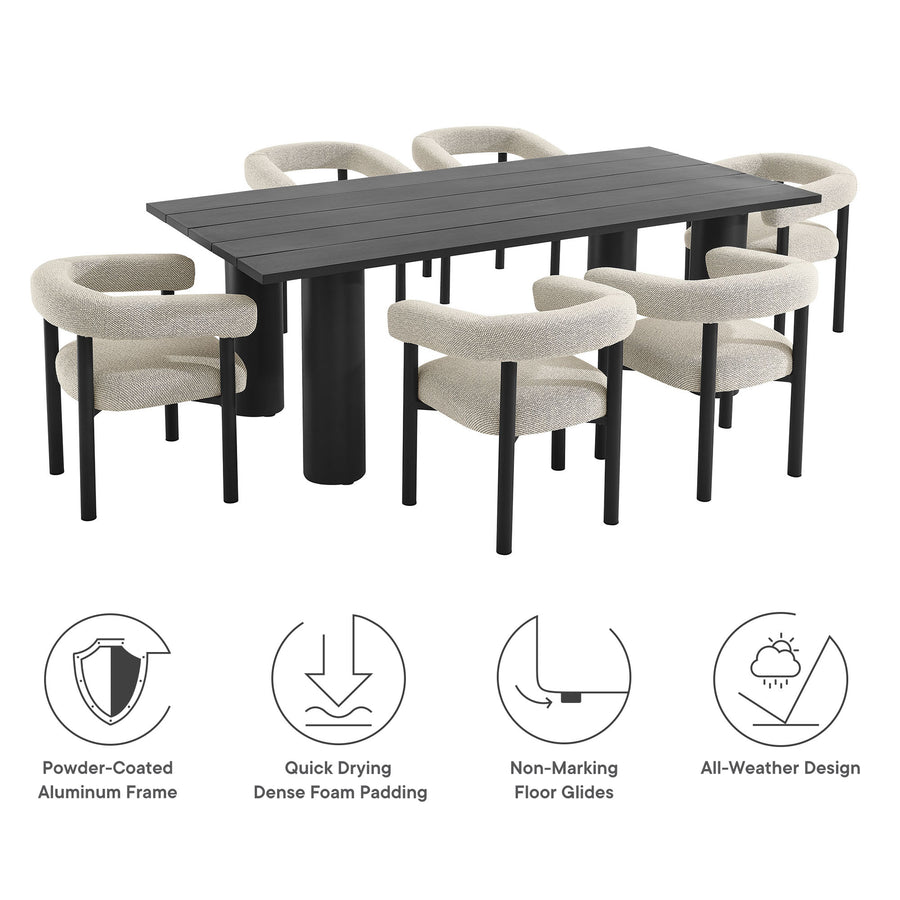 Atelier 7-Piece Rectangular Outdoor Patio Aluminum Dining Table and Chairs Set in Ivory Graphite