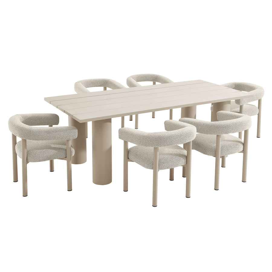 Atelier 7-Piece Rectangular Outdoor Patio Aluminum Dining Table and Chairs Set in Ivory Taupe
