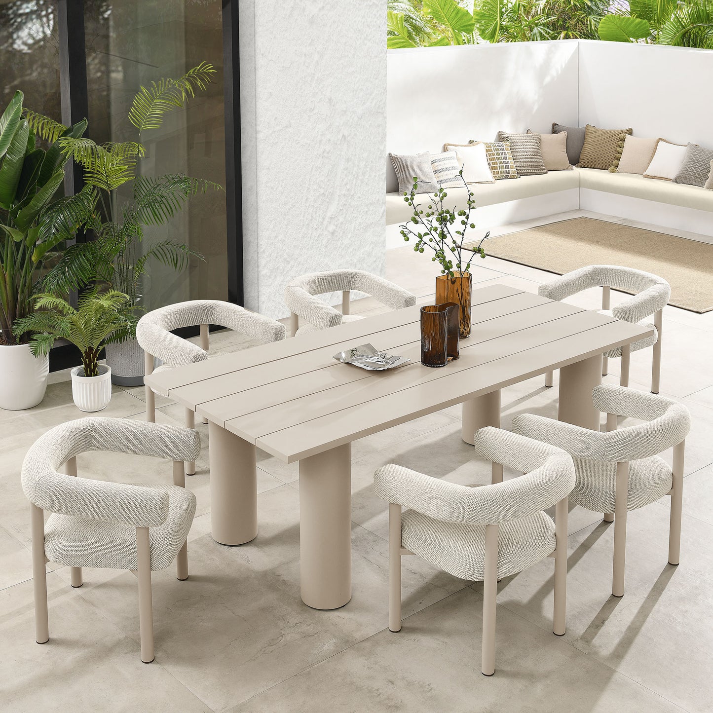 Nautica 7-Piece Rectangular Outdoor Patio Aluminum Dining Table and Chairs Set by Furniture For America