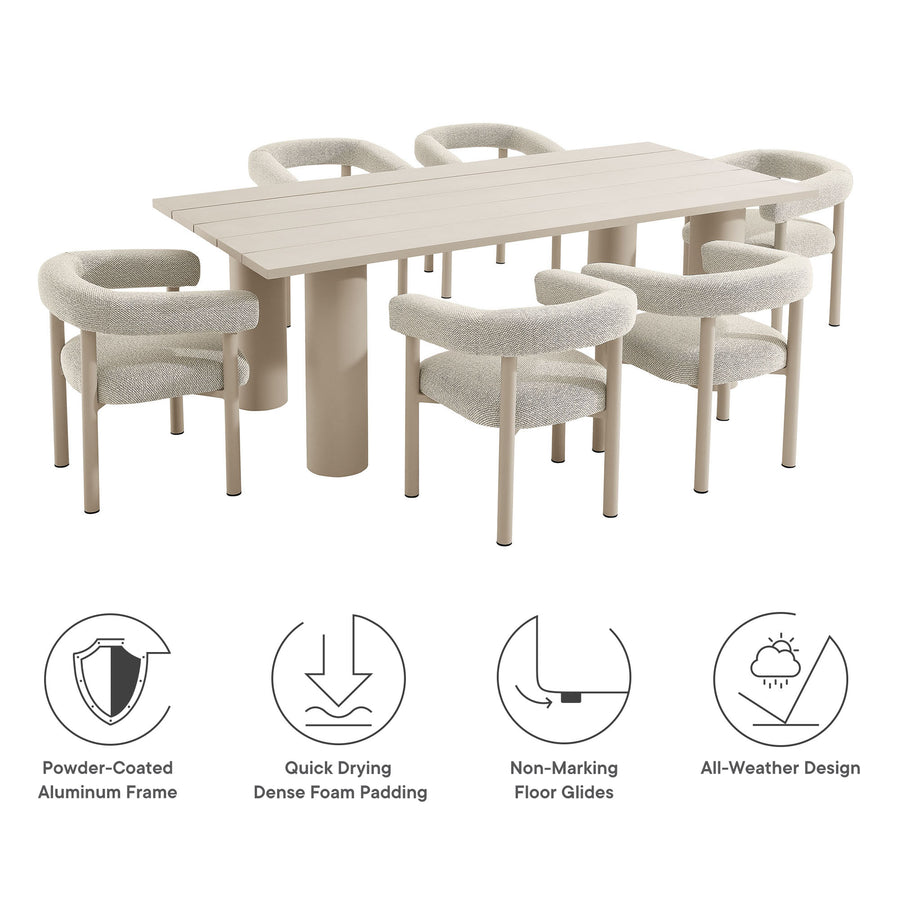Atelier 7-Piece Rectangular Outdoor Patio Aluminum Dining Table and Chairs Set in Ivory Taupe