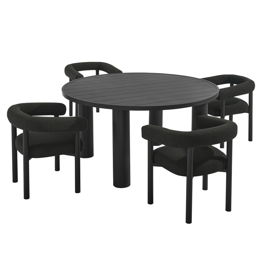Atelier 5-Piece Round Outdoor Patio Aluminum Dining Table and Chairs Set in Charcoal Graphite